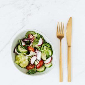 salata, çatal, bıçak, servis, sunum, diyet, yeşillik, domates