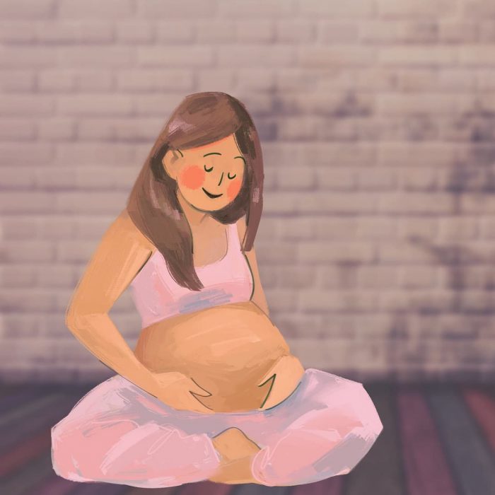çizim, kadın, hamile, bebeği sevme